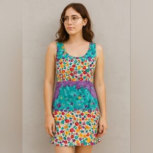 Jams World Vintage 90s  Floral‎ Watercolor Print Dress Small EUC